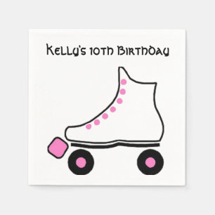 Rosa und weiße Rollen-Skate-Papierservietten Serviette