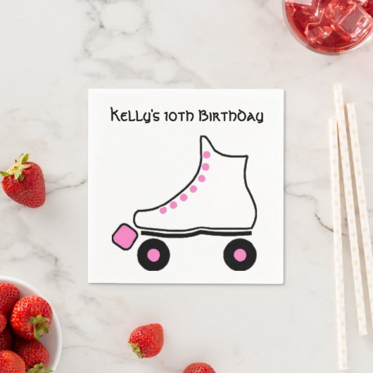 Rosa und weiße Roller Skate Papier Napkins Serviette (Beispiel)