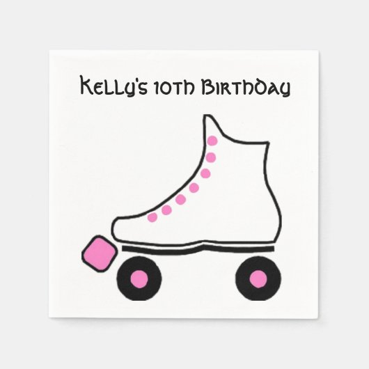 Rosa und weiße Roller Skate Papier Napkins Serviette (Vorderseite)