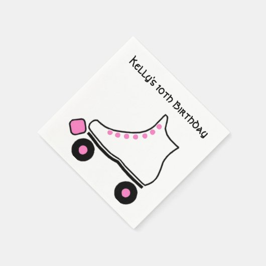 Rosa und weiße Roller Skate Papier Napkins Serviette (Ecke)
