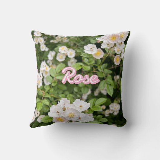 Rosa und weiße Rose auf grünem Individuelle Name Kissen (Rückseite)
