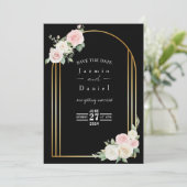 Rosa und weiße Rose blüht Hochzeiten Save The Date (Stehend Vorderseite)