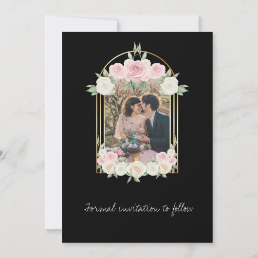 Rosa und weiße Rose blüht Hochzeiten Save The Date (Rückseite)