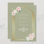 Rosa und weiße Rose blüht Hochzeiten Save The Date (Vorne/Hinten)