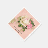 Rosa und Weiße Rose Bouquet Elegante Serviette (Ecke)