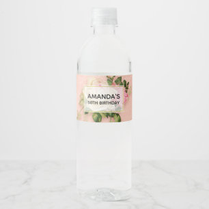 Rosa und Weiße Rose Bouquet Geburtstag Wasserflaschenetikett