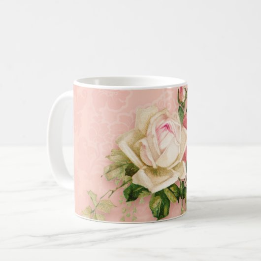 Rosa und Weiße Rose Bouquet Kaffeetasse (Vorderseite Links)