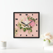 Rosa und Weiße Rose Bouquet Quadratische Wanduhr (Zuhause)
