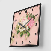 Rosa und Weiße Rose Bouquet Quadratische Wanduhr (Winkel)