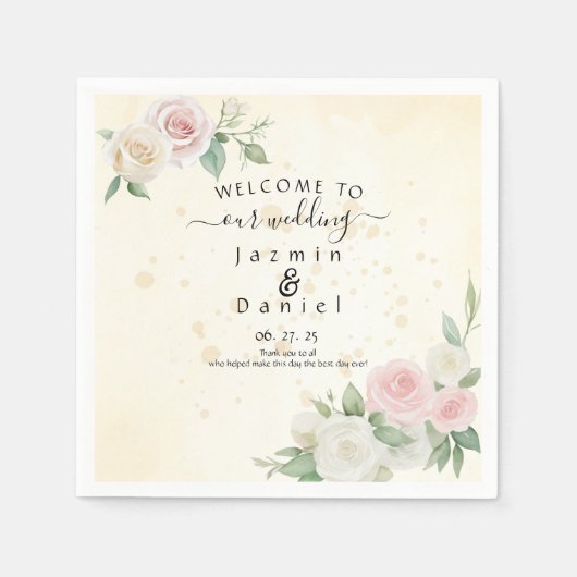 Rosa und weiße Rose - Dämmerungsblüten-Programm-Fa Serviette (Vorderseite)