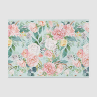 Rosa und weiße Rosen auf Aqua Hintergrund Dekorati Seidenpapier