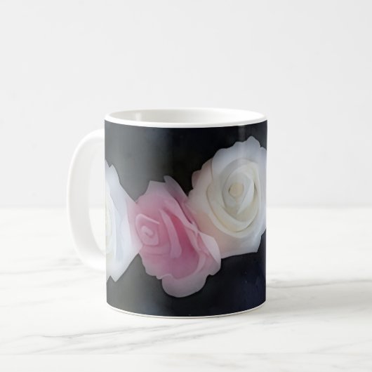 Rosa und Weiße Rosen Blume Tasse (Vorderseite Links)