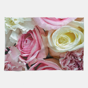 Rosa und weiße Rosen Blumenstrauß Geschirrtuch
