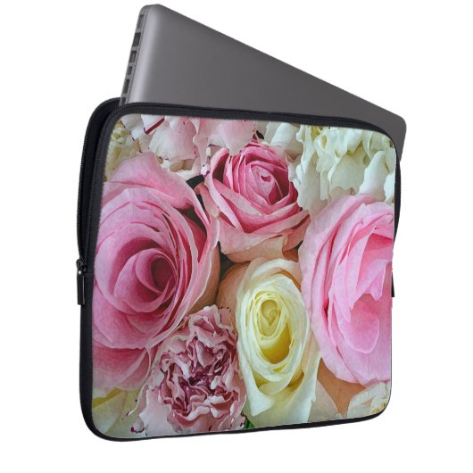 Rosa und weiße Rosen drucken Laptop-Hülle Laptopschutzhülle (Vorne Rechts)