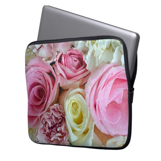 Rosa und weiße Rosen drucken Laptop-Hülle Laptopschutzhülle (Vorderseite Links)