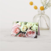 Rosa und Weiße Rosen Hochzeitsfalte Platzkarte (Rückseite)
