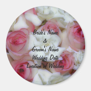Rosa und weiße Rosen Hochzeitsgunst Magnet Vorlage