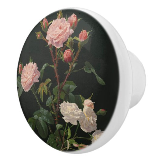 Rosa und weiße Rosen im schwarzen Hintergrund Keramikknauf (Rechts)