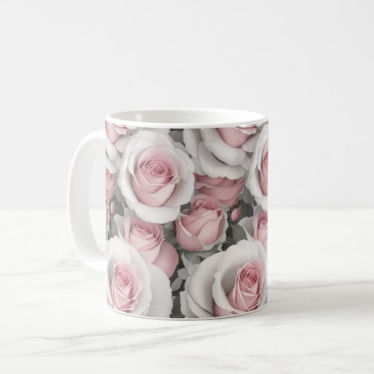 Rosa und Weiße Rosen Kaffeetasse (Vorderseite Links)