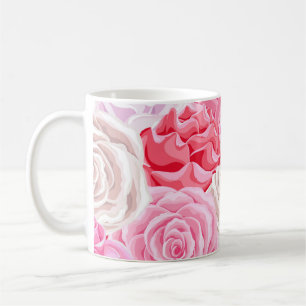 Rosa und weiße Rosen nahtlos Muster. Blume Kaffeetasse