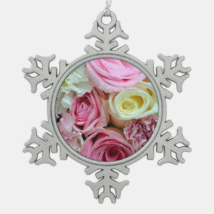 Rosa und weiße Rosen Weihnachtsbaumschmuck Schneeflocken Zinn-Ornament