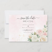 Rosa und Weiße Rosenblüten Save the Date flache Ka (Vorderseite)