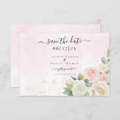 Rosa und Weiße Rosenblüten Save the Date flache Ka (Vorne/Hinten)