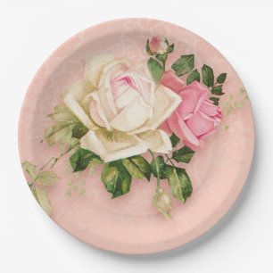 Rosa und weiße Rosenbouquet Pappteller