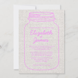 Rosa und weiße Rustikale Mason Jar Hochzeit Einlad Einladung
