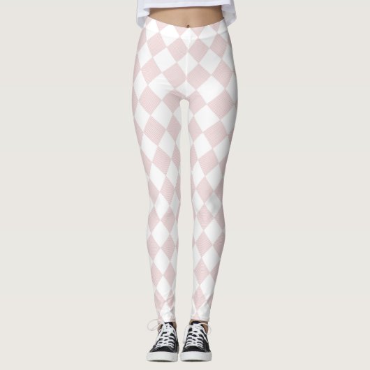 Rosa und weiße Schachbrett Leggings (Vorderseite)