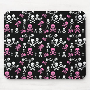 Rosa und Weiße Schädel und Kreuzungen Schwarz Mousepad