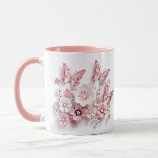 Rosa und weiße Schmetterlinge Blume Tasse (Links)