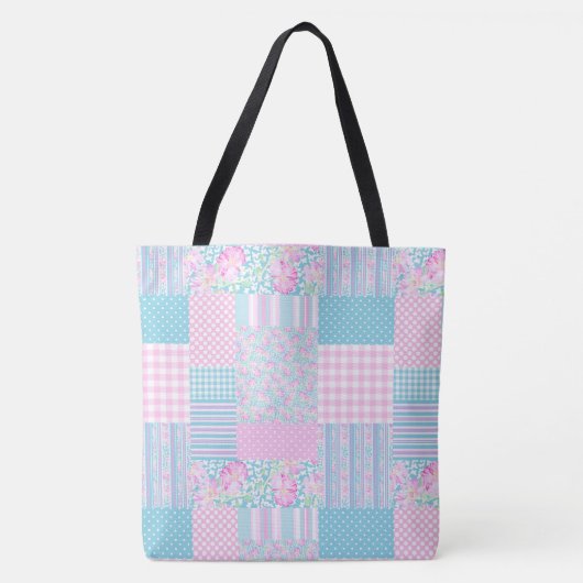 Rosa und weiße Schmetterlinge Imitate Patchwork Tasche (Vorderseite)