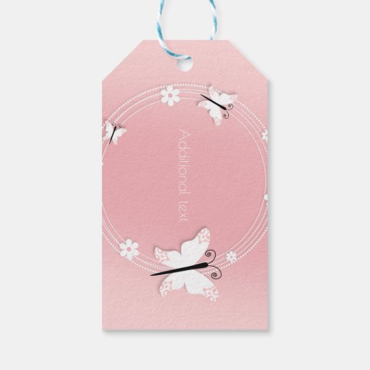 Rosa und weiße Schmetterlinge und Blume Gastgesche Geschenkanhänger (Rückseite)