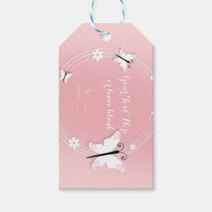 Rosa und weiße Schmetterlinge und Blumen Party Fav Geschenkanhänger