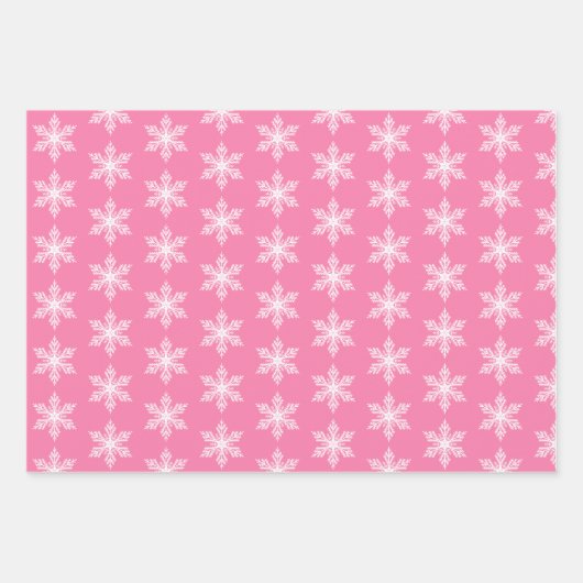 Rosa und weiße Schneeflocken Muster Weihnachten Geschenkpapier Set (Vorderseite 2)