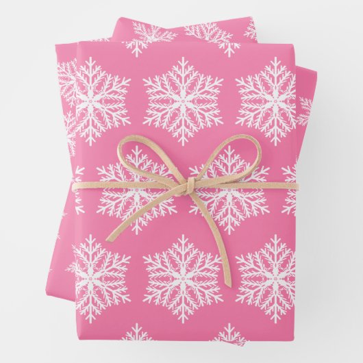 Rosa und weiße Schneeflocken Muster Weihnachten Geschenkpapier Set (Beispiel)