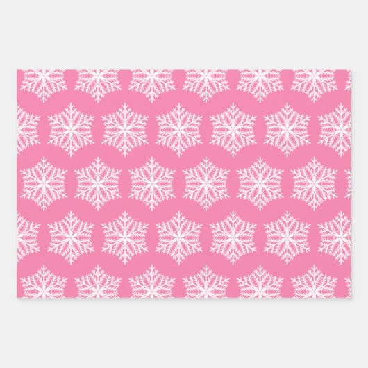 Rosa und weiße Schneeflocken Muster Weihnachten Geschenkpapier Set (Vorderseite)
