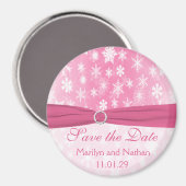 Rosa und weiße Schneeflocken Save the Date Magnet (Vorderseite/Rückseite)