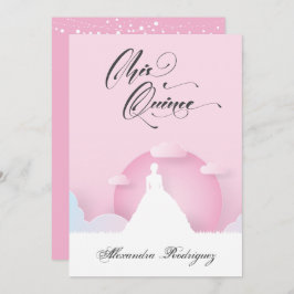 Rosa und weiße Silhouette mit dem Mond Quinceanera