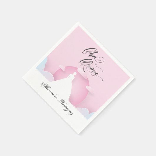 Rosa und weiße Silhouette mit dem Mond Quinceanera Serviette (Ecke)