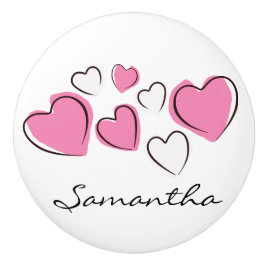 Rosa und weiße Sketchy Hearts Keramik Stift oder K Keramikknauf