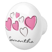 Rosa und weiße Sketchy Hearts Keramik Stift oder K Keramikknauf (Rechts)