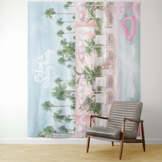 Rosa und weiße Sommer-Pool Party Tapisserie Wandteppich (Beispiel)