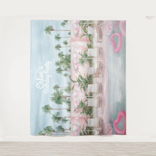 Rosa und weiße Sommer-Pool Party Tapisserie Wandteppich (Vorderseite)