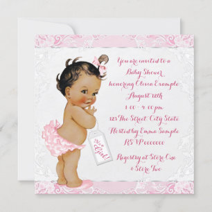 Rosa und weiße Spitze ethnische Mädchen-Babyparty Einladung
