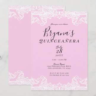 Rosa und weiße Spitzen Elegantes Quinceñera Einladung