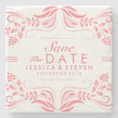 Rosa und weiße Spitzen Save the Date Aufkleber 2 Steinuntersetzer (Vorderseite)