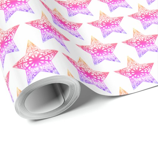 Rosa und weiße Sterne Muster Weihnachten Elegante Geschenkpapier (Rolleneckpunkt)