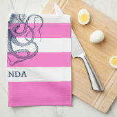 Rosa und weiße Streifen Blauer Oktopus Geschirrtuch (Viertel Falte)